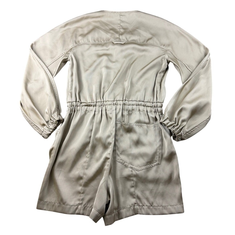 Thakoon Collective Romper Women 2 Beige Satin Long Sleeve Half Zip Chic Safari